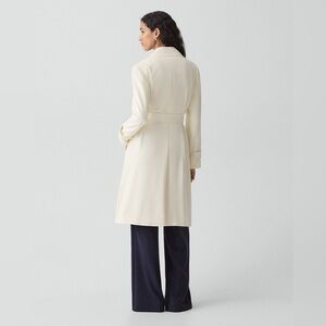 THEORY Oaklane Trench Coat in Admiral Crepe Rice w/ Black Belt